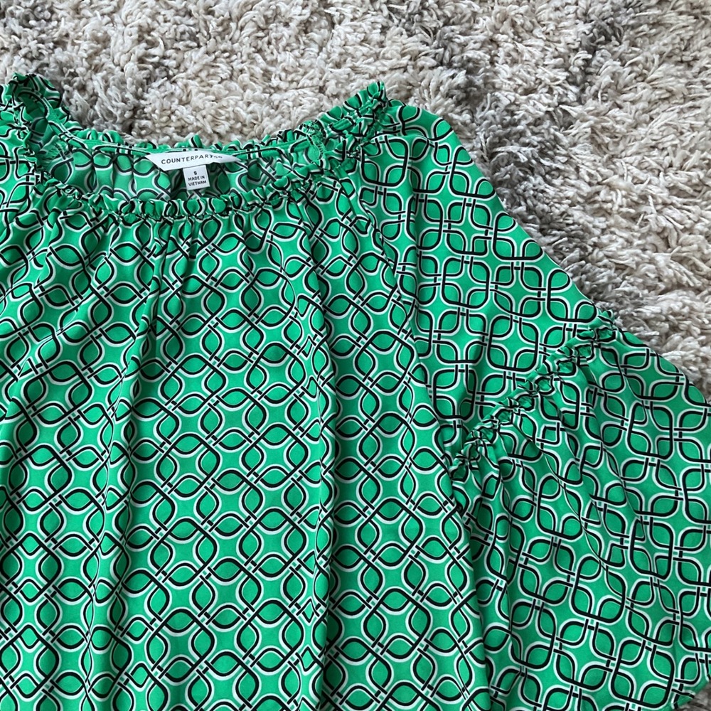 Counterparts Womens Green Geometric Print Blouse Top‎ Size S